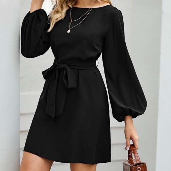 Black lantern long sleeve mini dress Minimalist Work - Picture 1 of 16